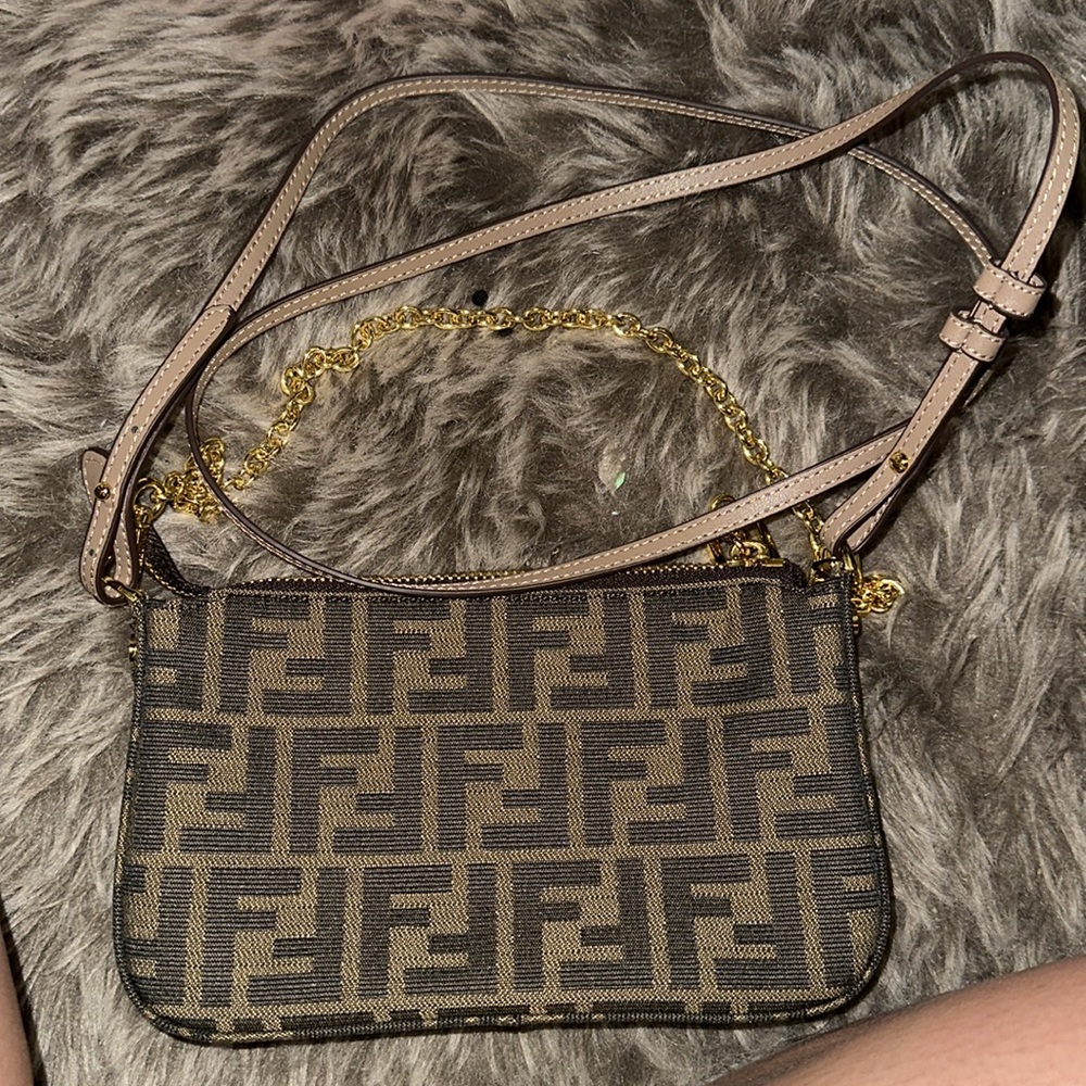 Brown Monogram Crossbody Bag with Gold Chain - Picture 7 of 8